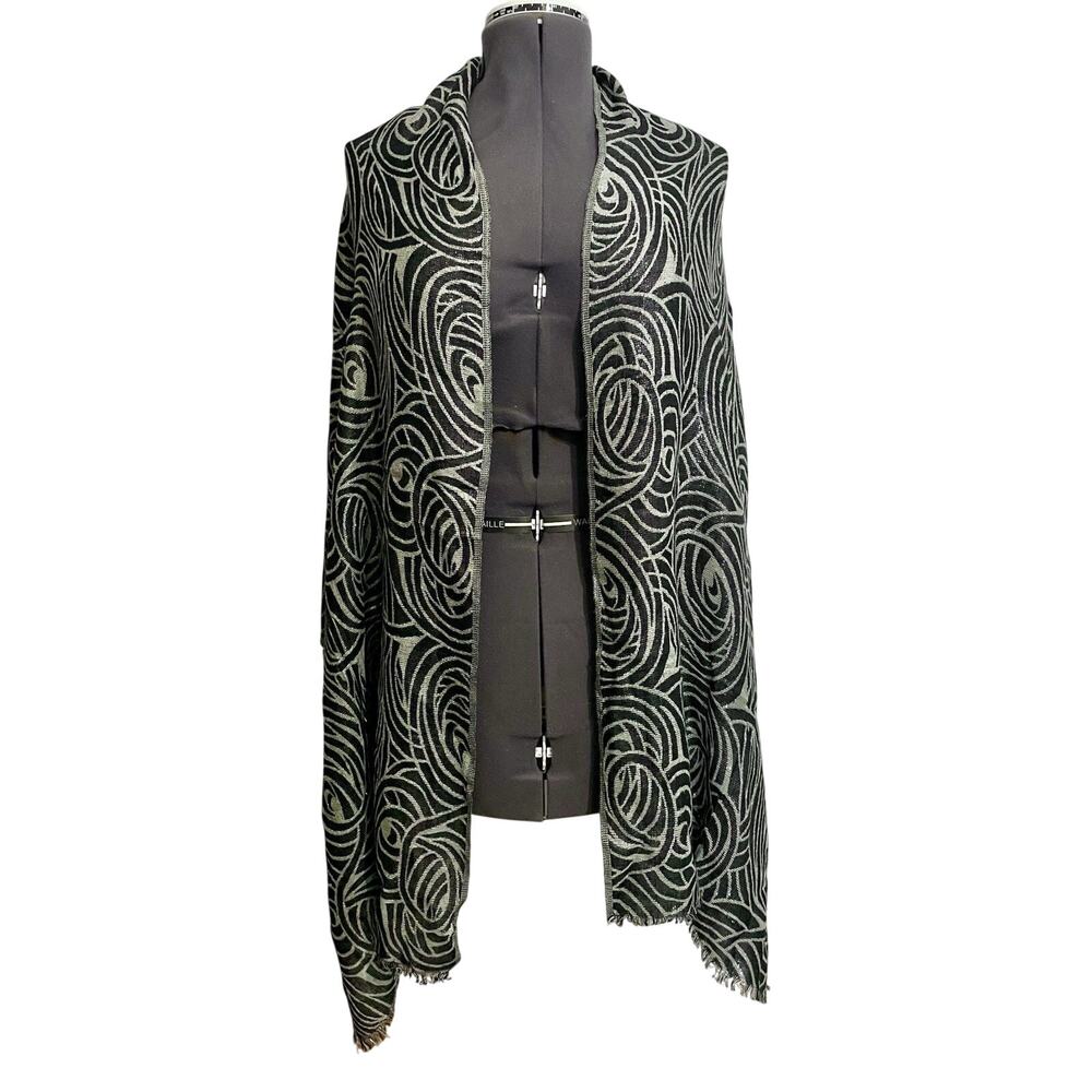 Vintage Badgley Mischka Lurex Wrap Shawl Black Gray 20 X 82 Shiny Designer Glam - Picture 2 of 9